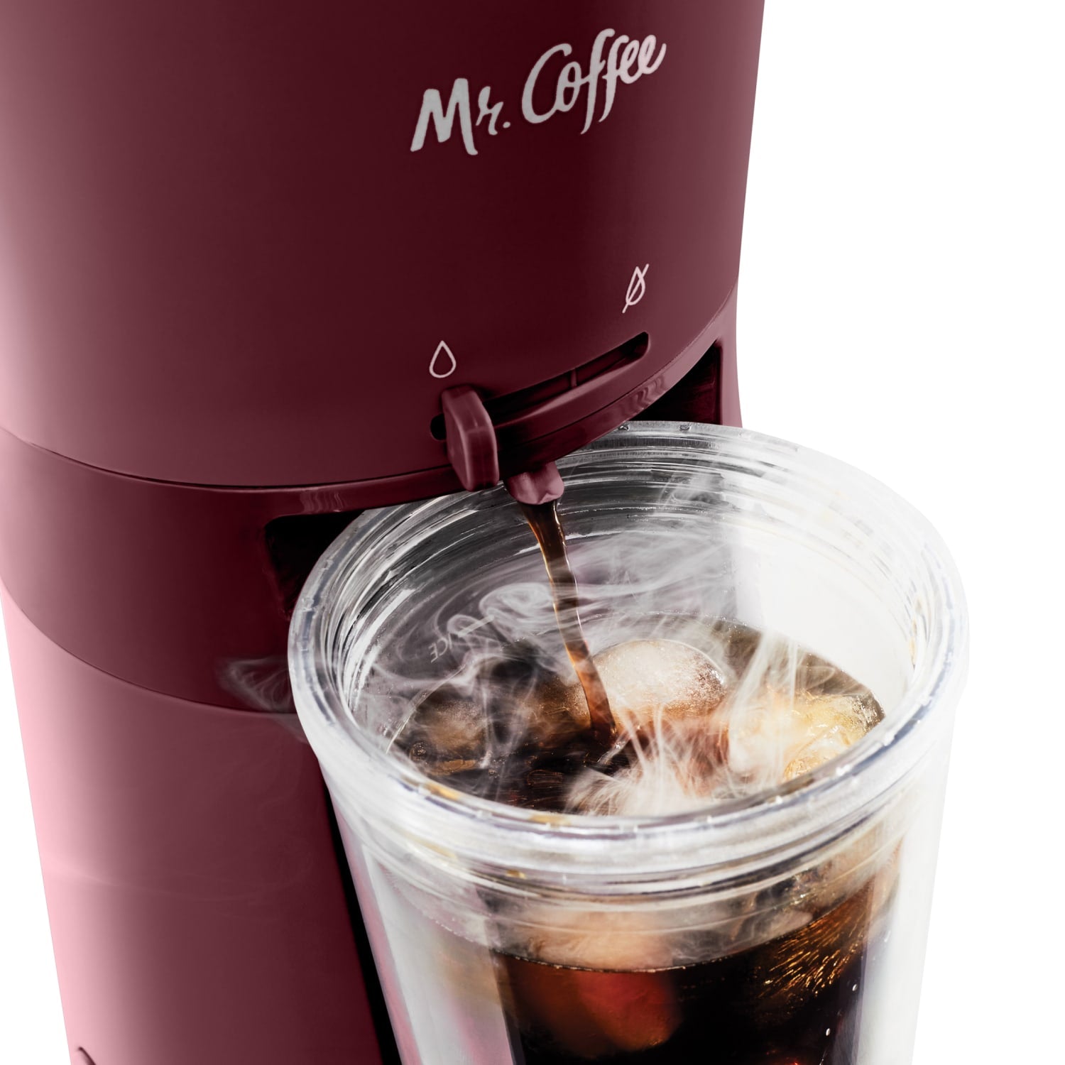 Iced Coffee Maker with Reusable Tumbler and Coffee Filter, Burgundy